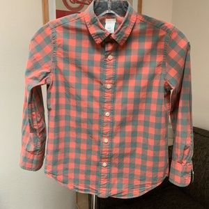Crewcuts Salmon/ Grey gingham collared button front long sleeve shirt size 6- 7